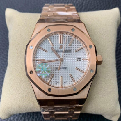 【爱彼15450BA.OO.1256BA.01】JF厂一比一高仿AP 爱彼 Royal Oak 皇家橡树系列 15450BA.OO.1256BA.01女表 玫瑰金白面价格_多少钱_报价-实名表业高仿手表商城